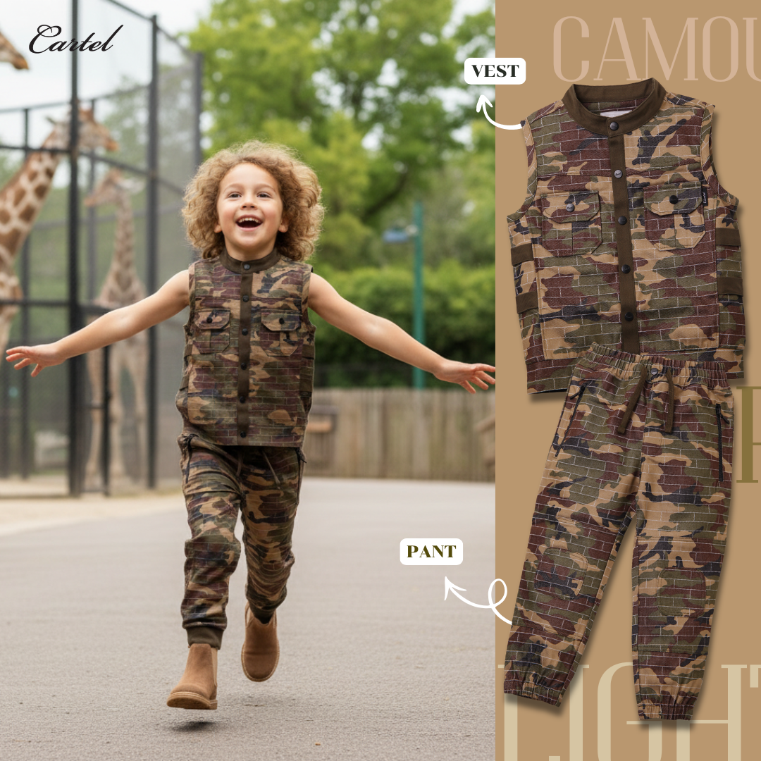 (EE) CAMOU BRICK OF PYRAMID (Light) เสื้อกั๊กแขนกุดและกางเกงขายาว Cartelkids