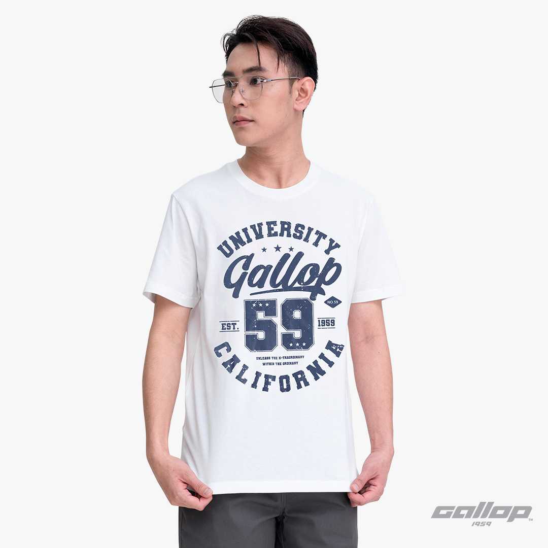 GALLOP :  เสื้อยืดพิมพ์ลาย ผ้าคอตตอนผู้ชาย รุ่น GT9181 สีขาว / ราคาปกติ 890.-