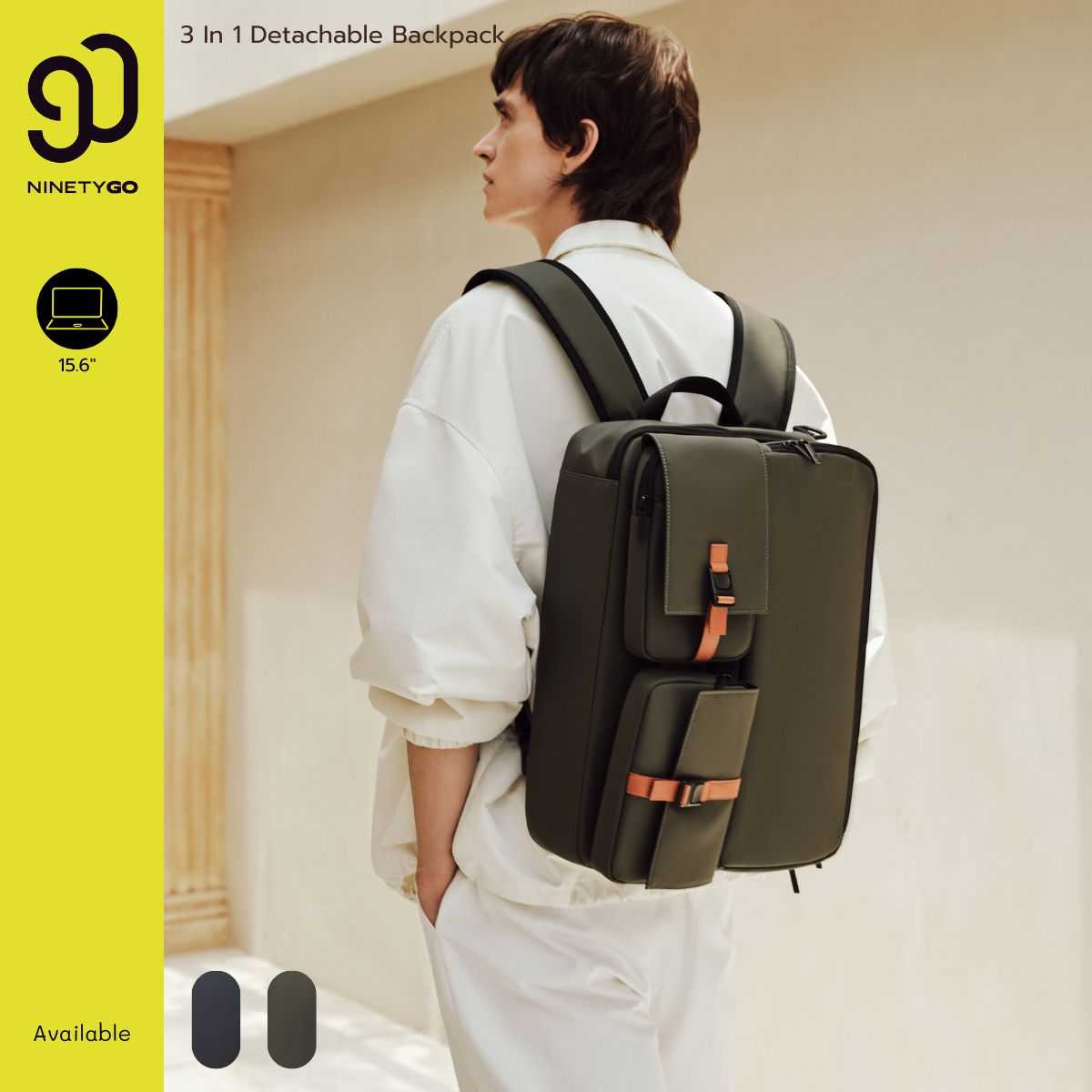 NinetyGo : กระเป๋าเป้ใส่คอมพิวเตอร์ 15.6 กันน้ำ ถอดประกอบได้ รุ่นดีแทชเอเบิล (3in1 Detachable 90L09)