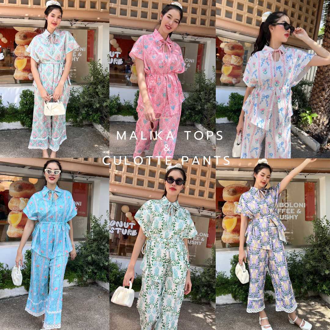 THONGYOY-Malika Top & culotte pants set เสื้อเบลาส์เอวรูดเข้าเซ็ตกับกางเกงคูลอต
