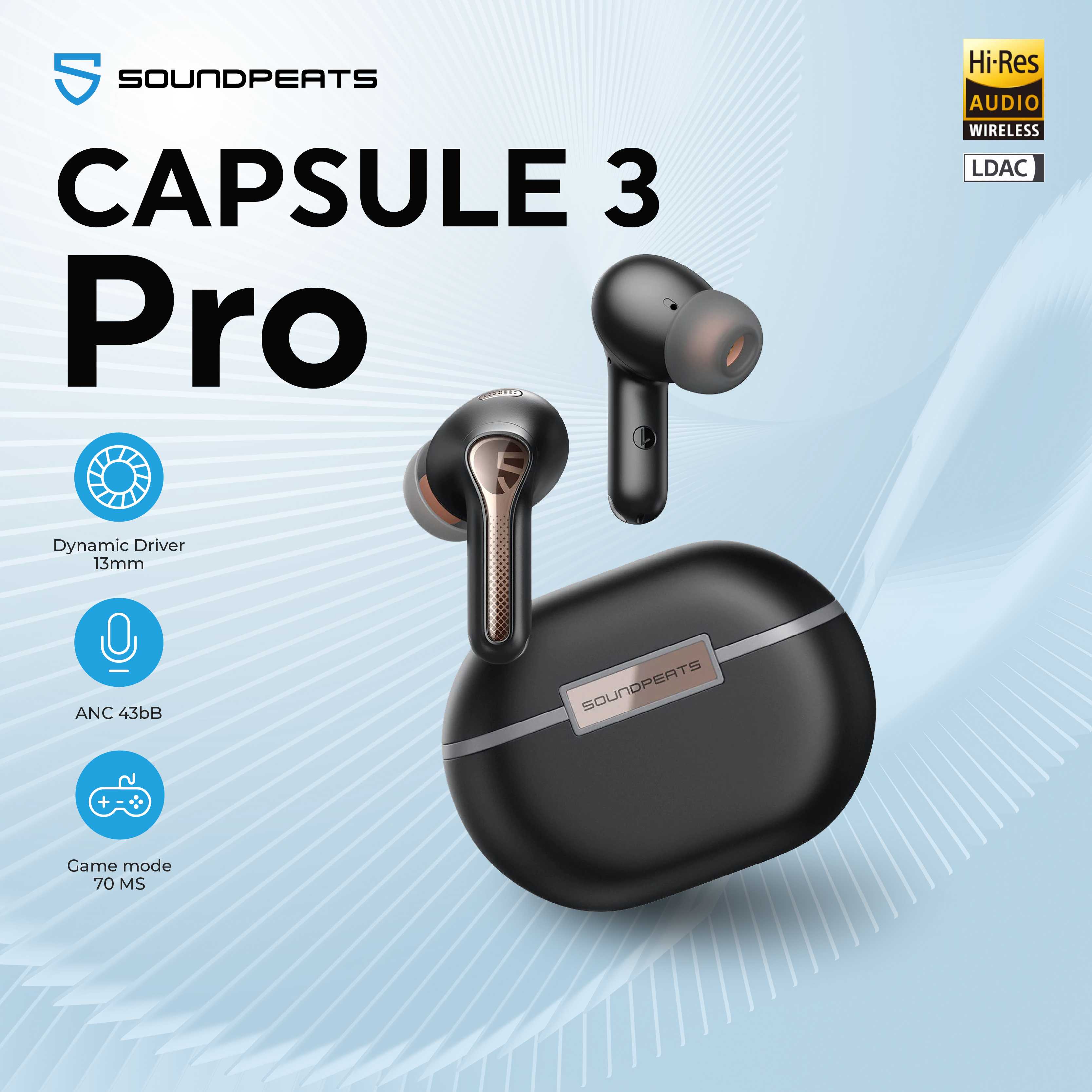 SoundPEATS Capsule3 Pro Black LDAC Bluetooth 5.3 Hybrid ANC 43dB หูฟังบลูทูธ หูฟังไร้สาย