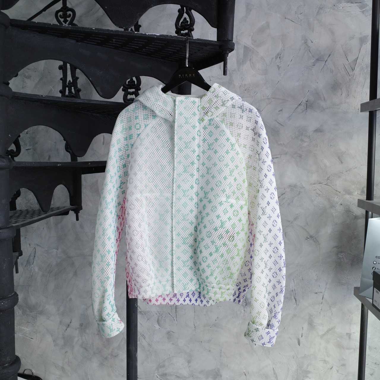 LOUIS VUITTON GRADIENT MONOGRAM MESH BLOUSON WHITE ZIP HOODIE