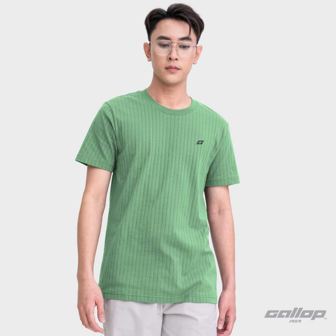 GALLOP : เสื้อยืดคอกลมผ้าชักร่องผู้ชาย (Rib) สีพื้น รุ่น GT9185 สี Crisp green– เขียว/ราคาปกติ 890.-