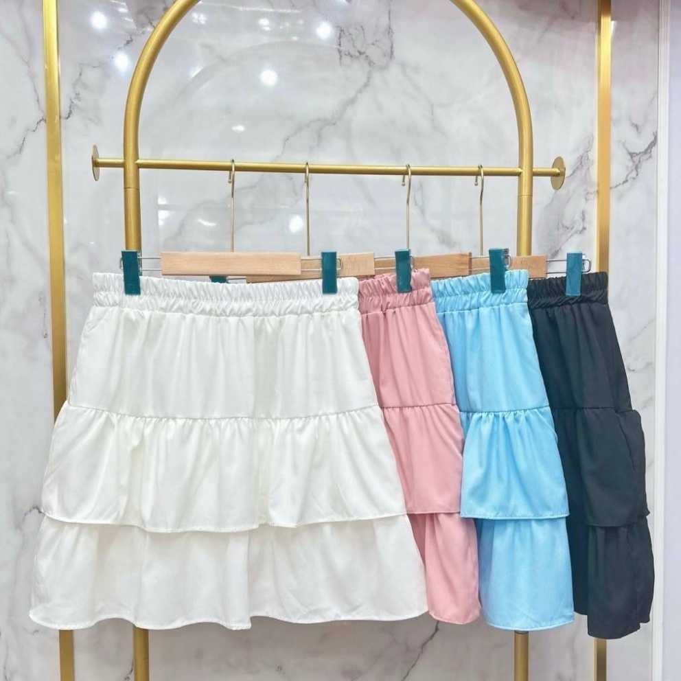 กระโปรงสั้น Y2K สีพื้น เอวสูง