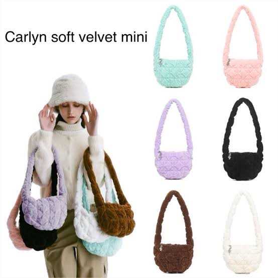 Carlyn Soft VELVET Mini กระเป๋าสะพายใบเล็ก กำมะหยี่ สีชมพู สีดำ สีครีม สีเขียว สีม่วง สีน้ำตาล