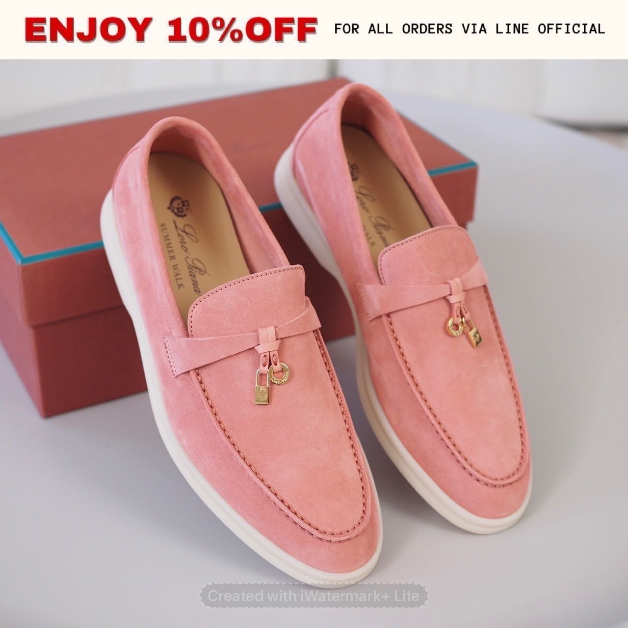 NEW! LORO PIANA Summer Charms Walk Loafers สี  Sorbet Pink  | Shoes