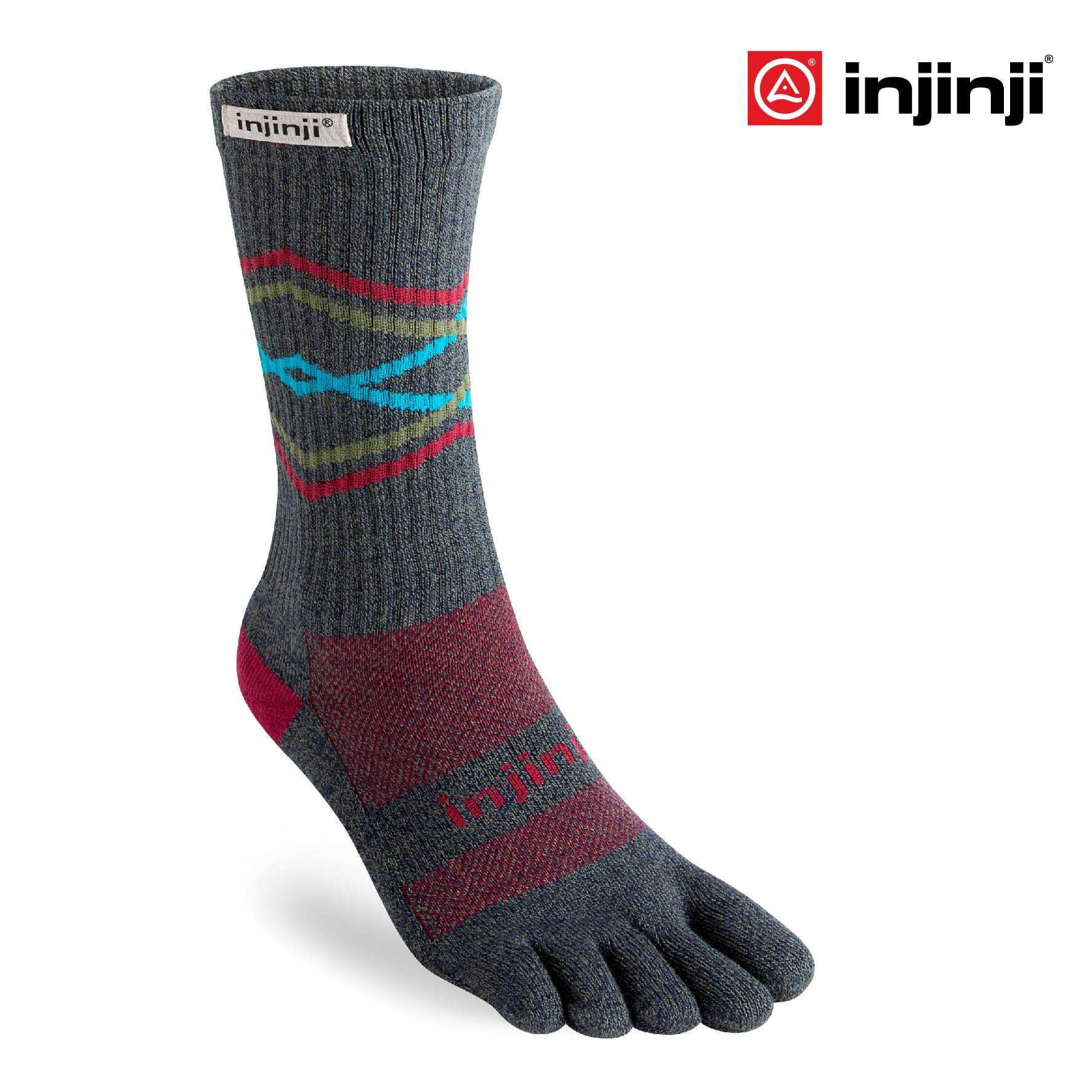 INJINJI ถุงเท้าวิ่งแยกนิ้ว  รุ่นเทรลครึ่งแข้ง กีฬากลางแจ้ง สีเทา ของแท้ TRAIL MW CREW PEAK