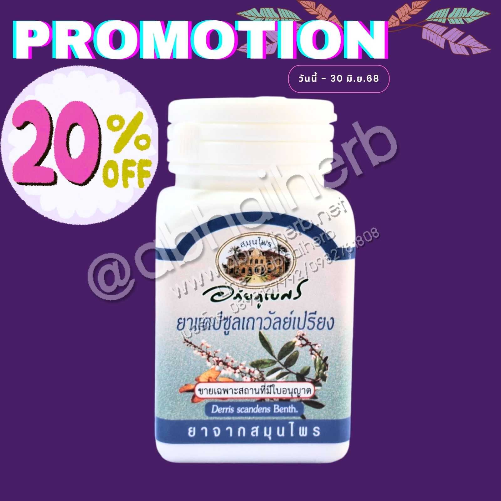(โปรโมชั่นลดพิเศษ 20%) แคปซูลเถาวัลย์เปรียง (400 มก. 70 แคปซูล) อภัยภูเบศร