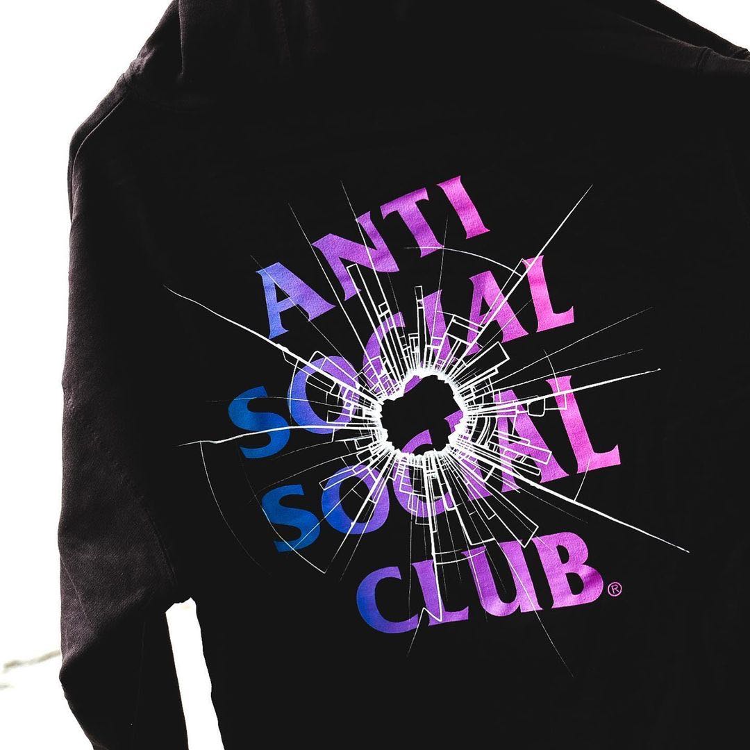 Anti Social Social Club Shattered Glass Purple Logo Black Hoodie