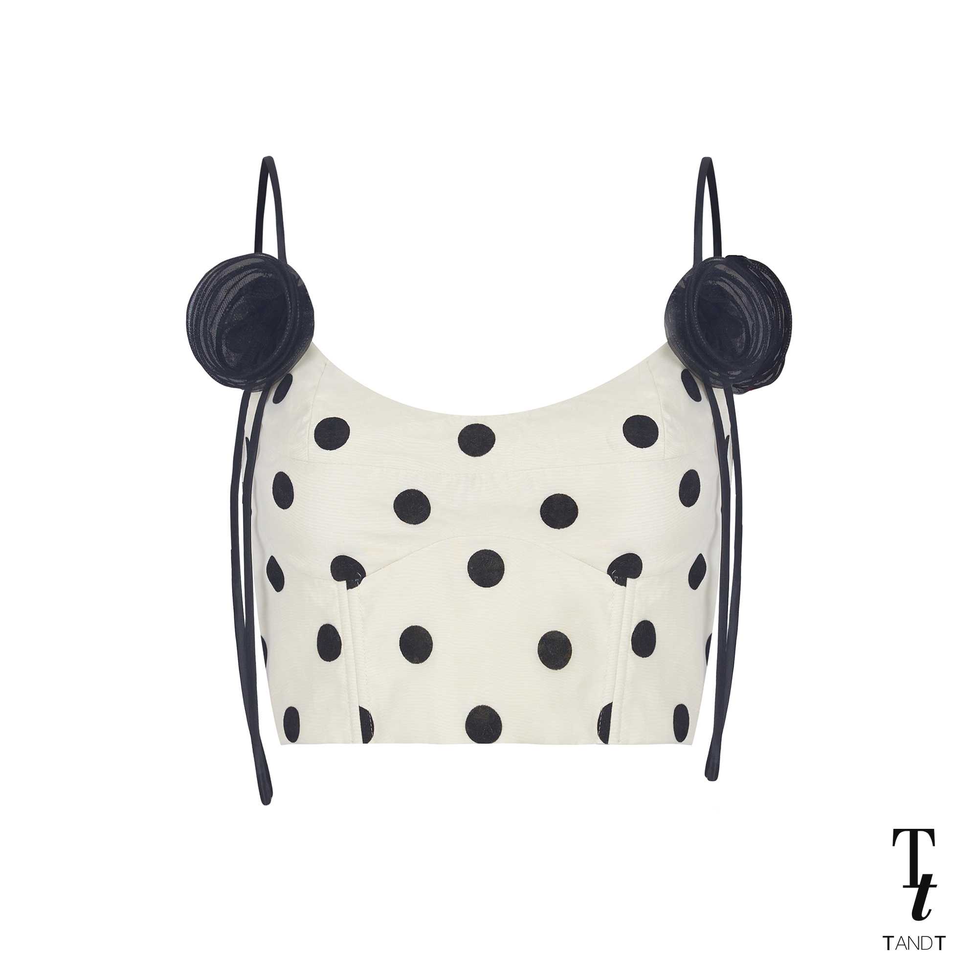 ROSARIA - ROSES HAND-CRAFTED POLKA-DOT BUSTIER CROP TOP