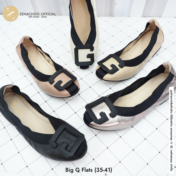 ทรงปกติ:เปลี่ยนไซส์ได้-ไม่รับคืน !!นิ่มตะลึง!!ท้าให้ลอง Zenachoo Big G flats สูง 1 นิ้ว รองเท้าหน...