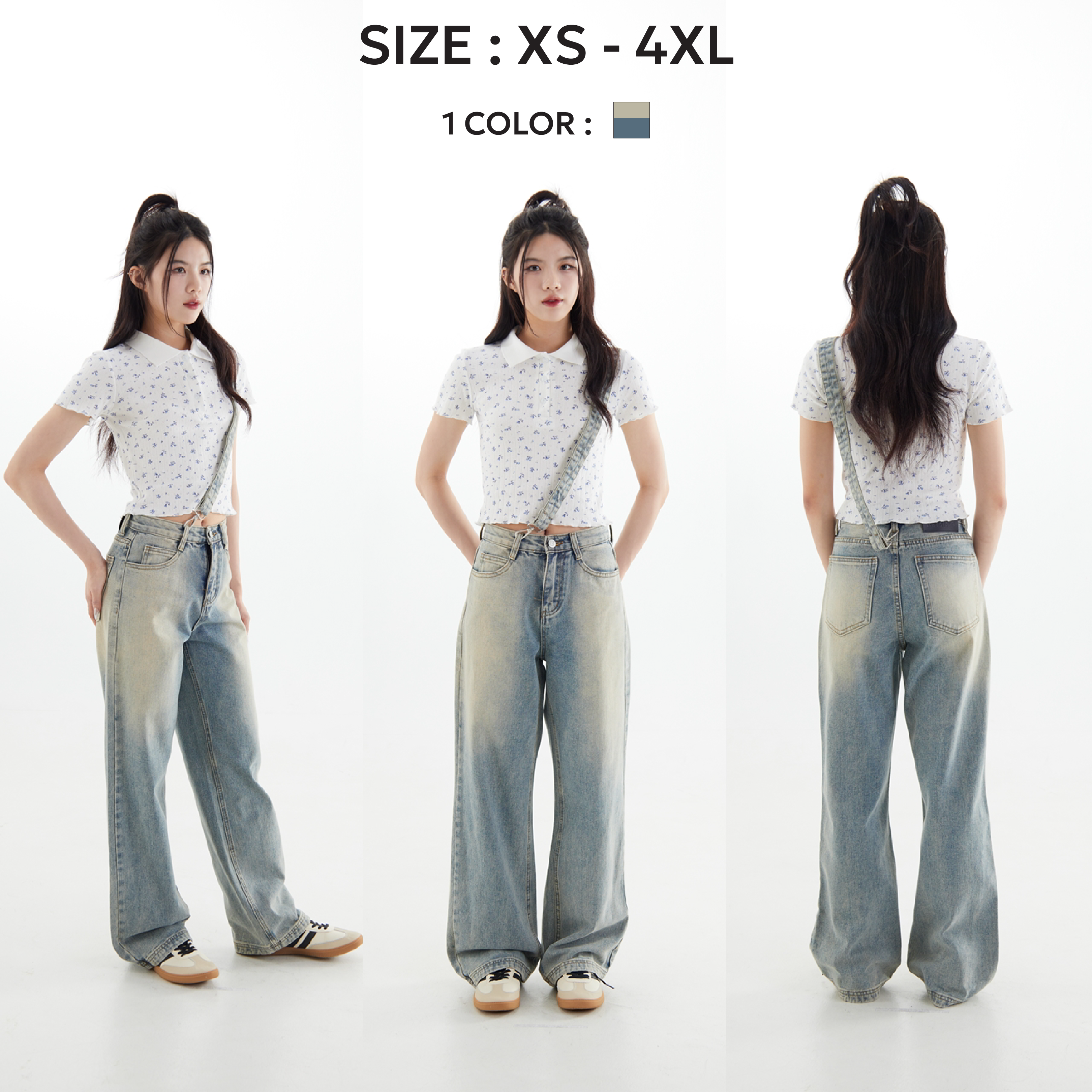 Bemingjeans005(XS-4XL) - Cindy jeans ❄️ กางเกงยีนส์ทรงขากระบอกใหญ่ ดีเทลสายพร้อมตะขอเกี่ยว