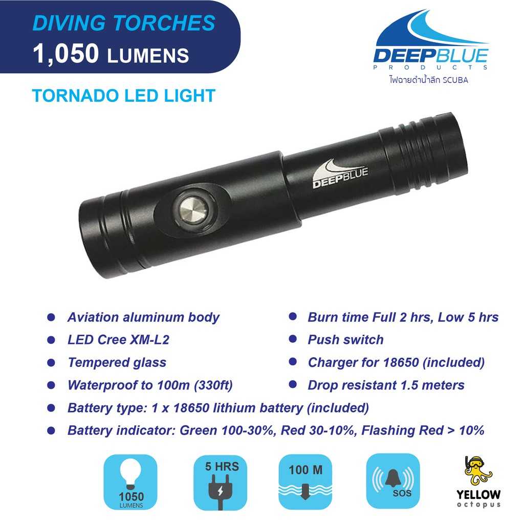 ไฟฉายดำน้ำลึก Deep Blue Tornado Torch  (NIGHT DIVE TORCH)