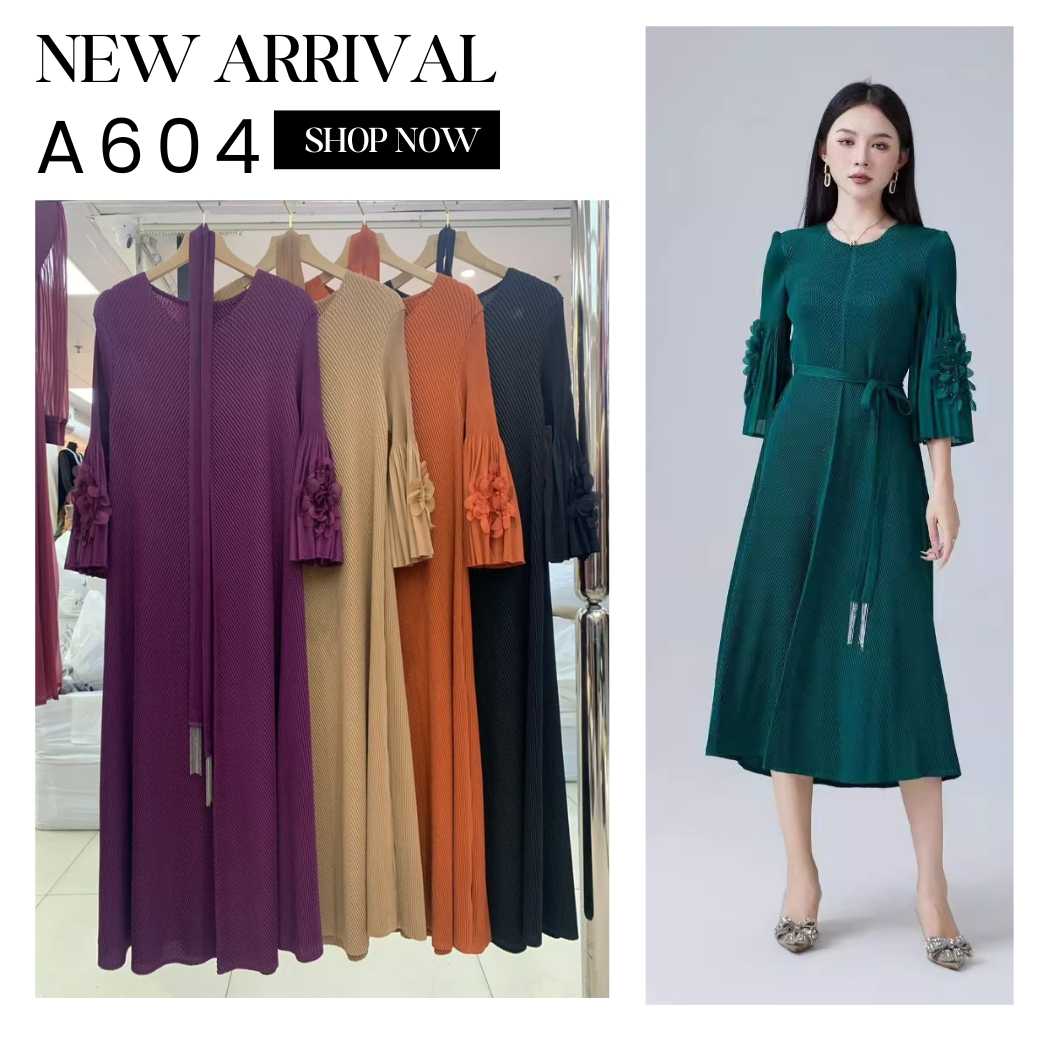 Pleatbynisa A604 เดรสอัดพลีท เนื้อผ้าPolyester100%