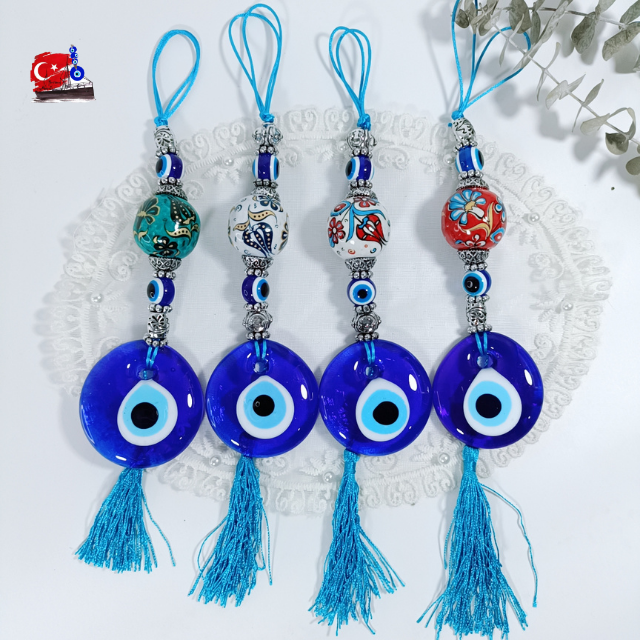 Evil Eye ของแท้ จากตุรกี โมบาย แขวนในรถ บ้าน แก้ว  5CM ตกแต่งเซรามิกงานเพ้นท์มือ ปกป้องสิ่งชั่วร้าย
