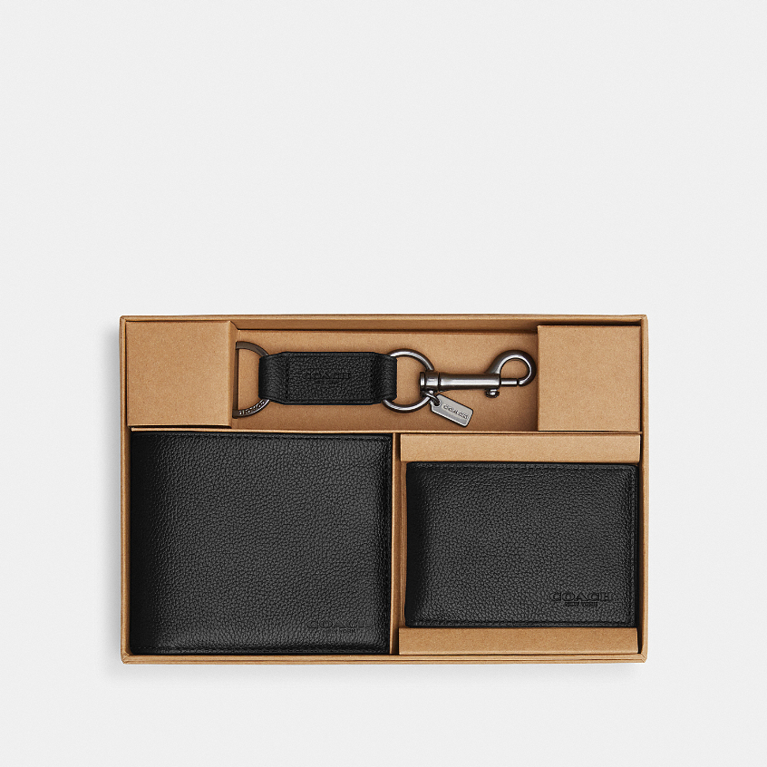 Coach 64118 Boxed 3-In-1 Wallet Gift Set (8 BLK) กระเป๋าสตางค์ผู้ชาย สี Black