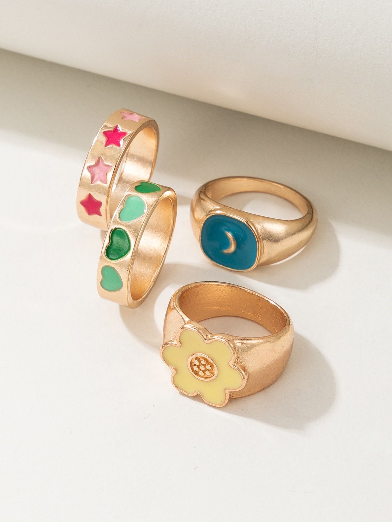 4pcs Star & Heart Pattern Ring set