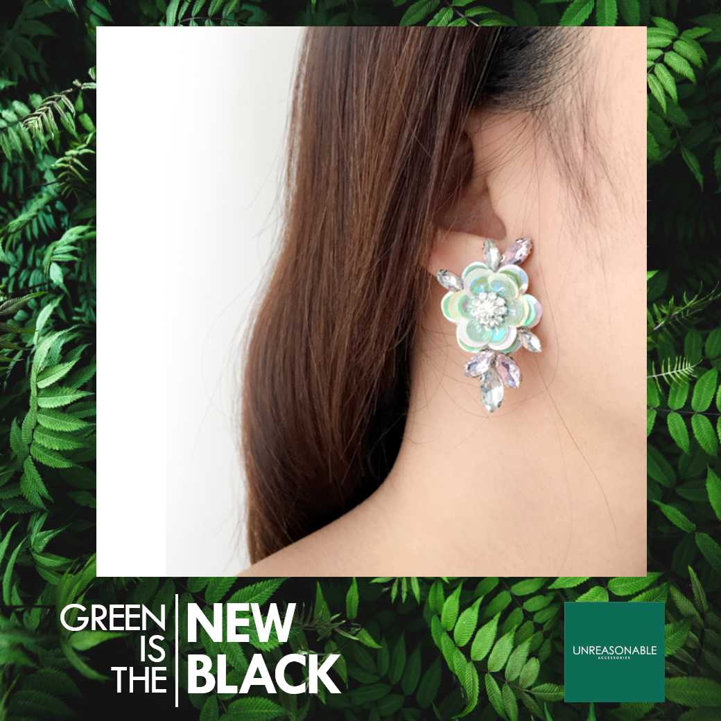 ต่างหูดอกไม้ UA0525-02 #Green #Stud #Flower #Earrings