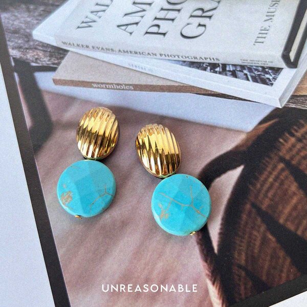 ต่างหู เทอควอยซ์ Turquoise earrings ต่างหูคลิป ต่างหูก้านเงินแท้ UA0985-01 Unreasonable Accessories