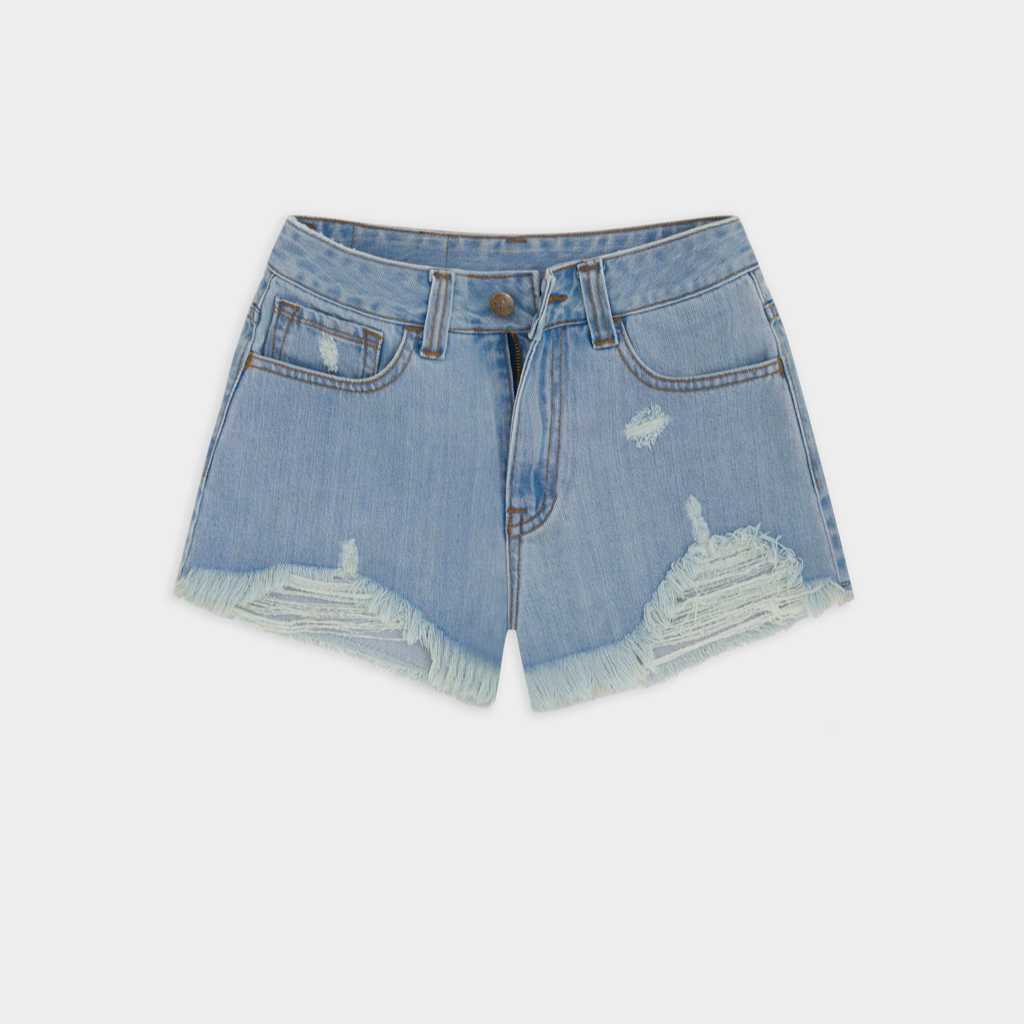 กางเกงยีนส์ขาสั้น เอวสูง รุ่น EMMA LIGHT BLUE