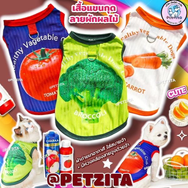 🇹🇭พร้อมส่ง🇹🇭💥XS-5XL🌟🥦🥕🍅 เสื้อแขนกุดลายผักผลไม้ ผ้าใส่สบาย เสื้อผ้าสัตว์เลี้ยง สุนัข หมา ...