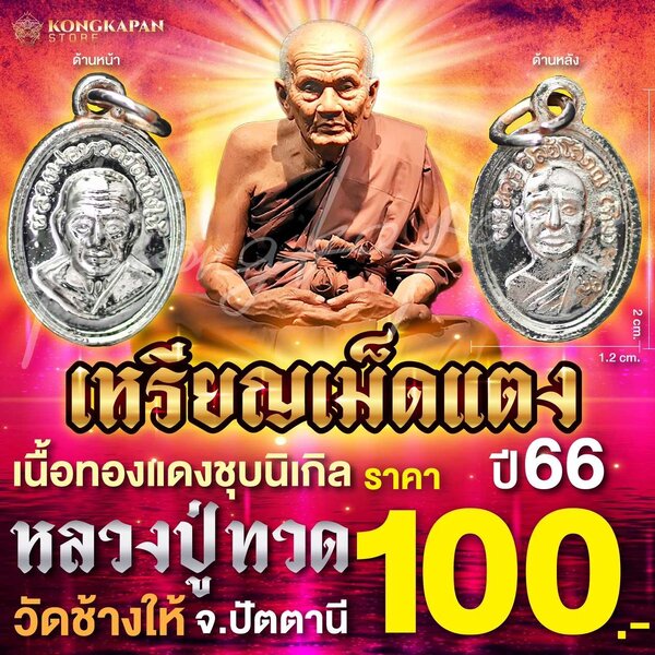 เหรียญเม็ดแตงทองแดงชุบนิเกิล ปี 66 หลวงปู่ทวด วัดช้างไห้ จ.ปัตตานี