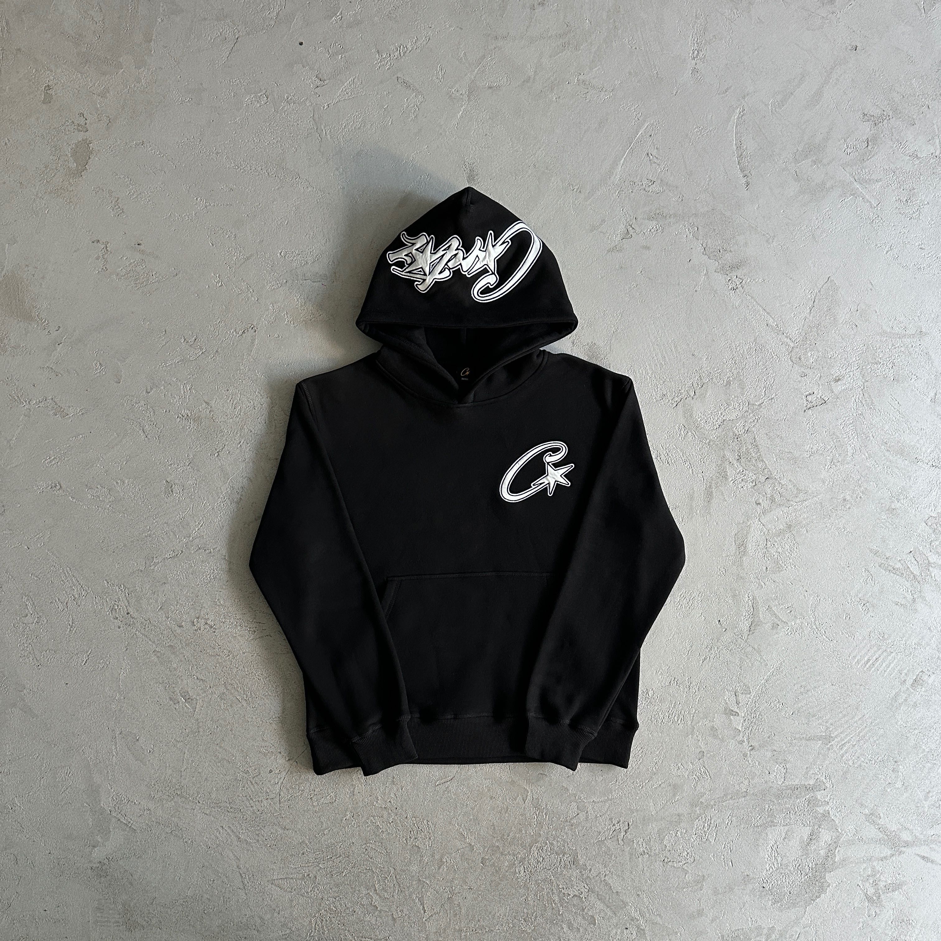 Corteiz Satin C Star Appliqué Hoodie + Bottoms Black
