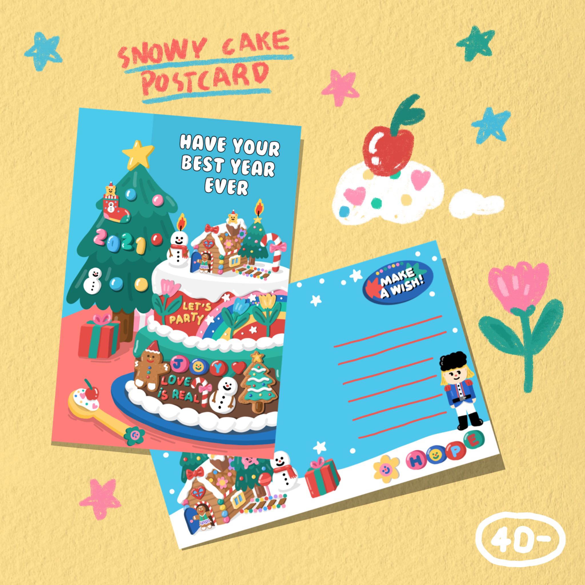 POSTCARD SNOWY CAKE