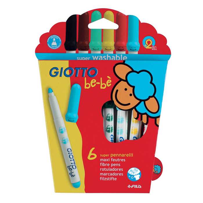 GIOTTO Be-Be Super Fiber Pens 6 Colors (ปากกาเมจิกแท่งจัมโบ้สำหรับเด็ก 6 สี) 466600