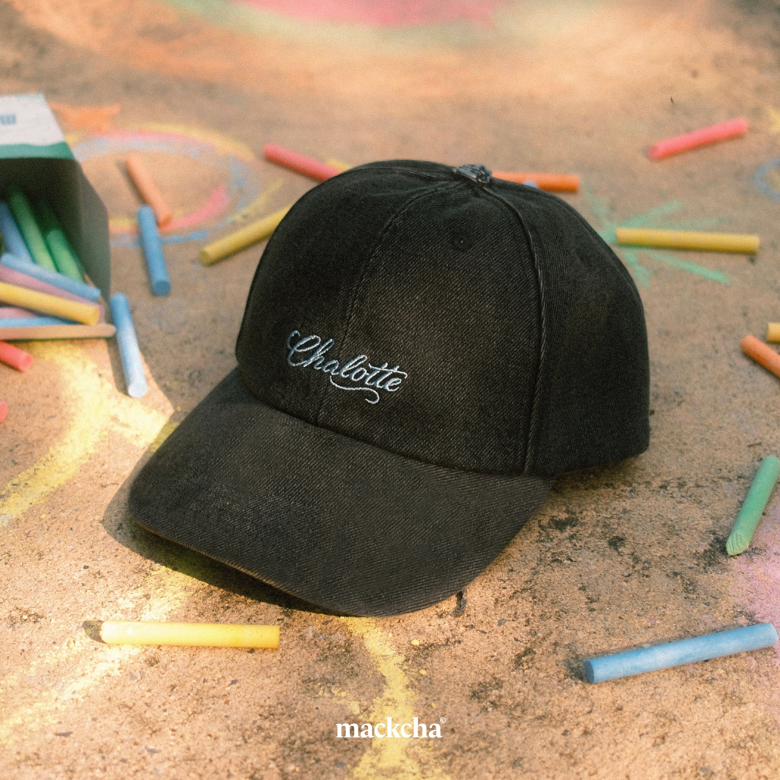 Chalotte Washed Black Denim Cap
