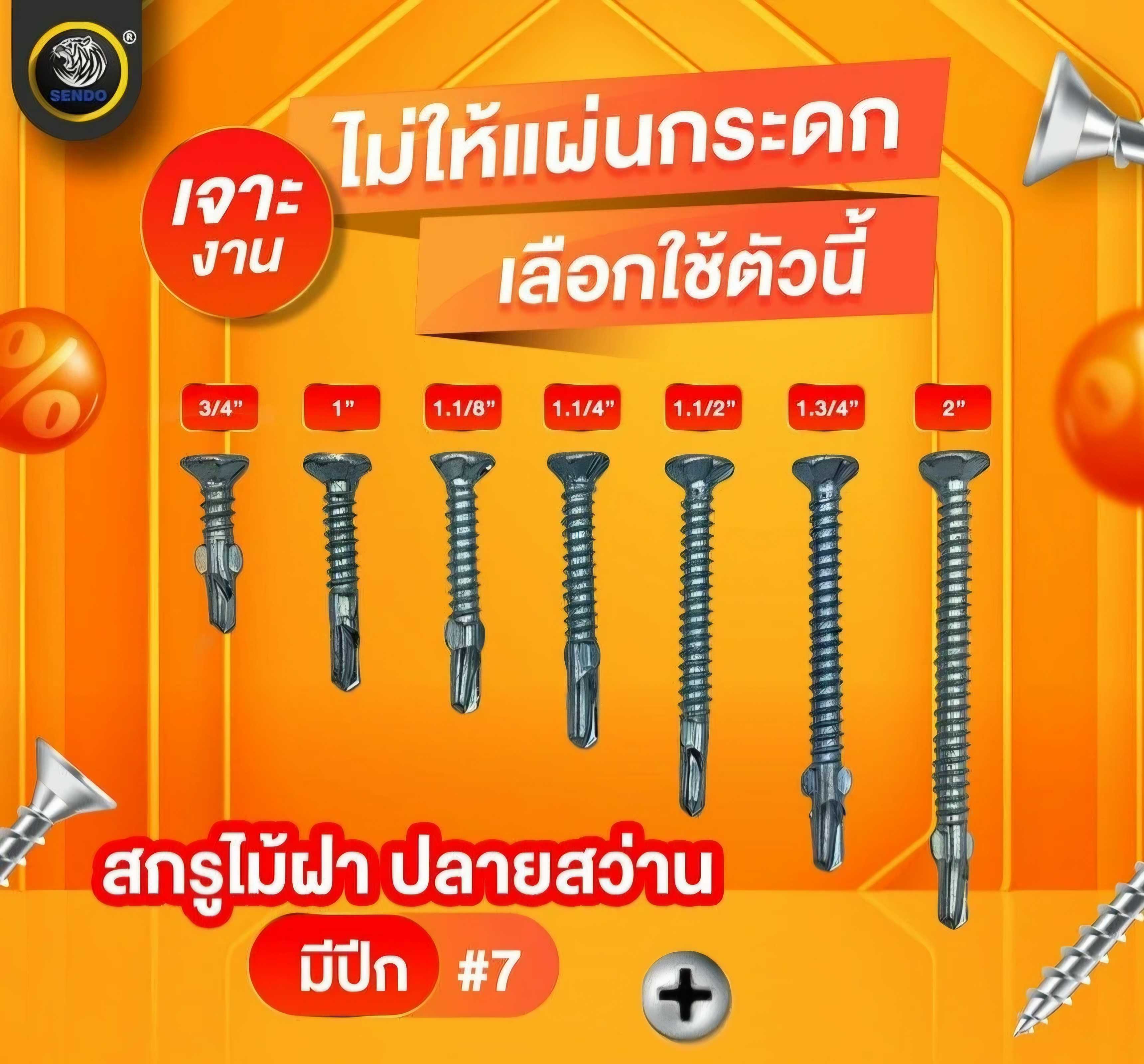 (ราคา1000/ยกลัง)สกรูไม้ฝา (มีปีก) ปลายสว่าน #7 คอหยัก
