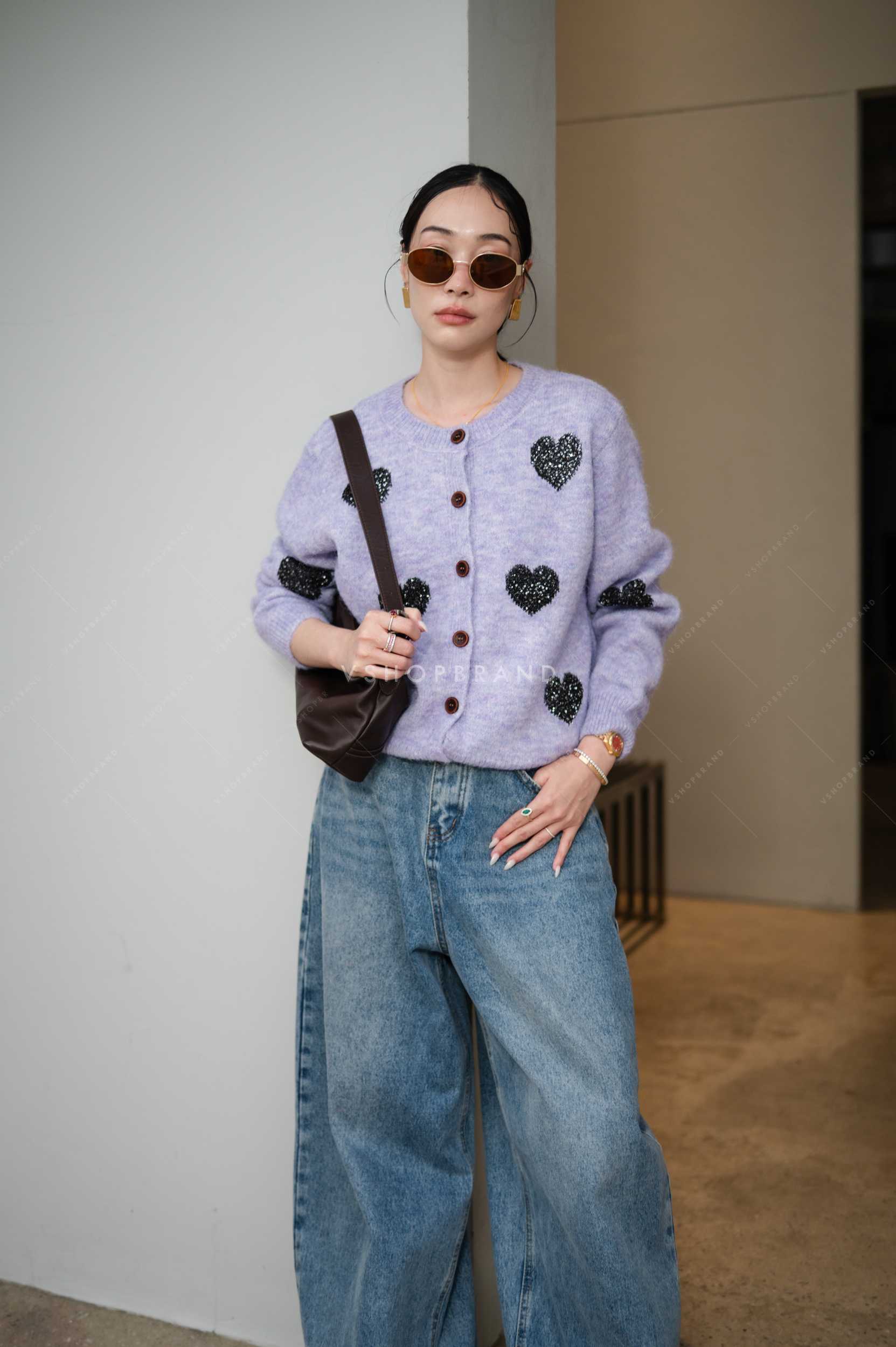 เสื้อไหมพรมแขนยาวลายหัวใจ