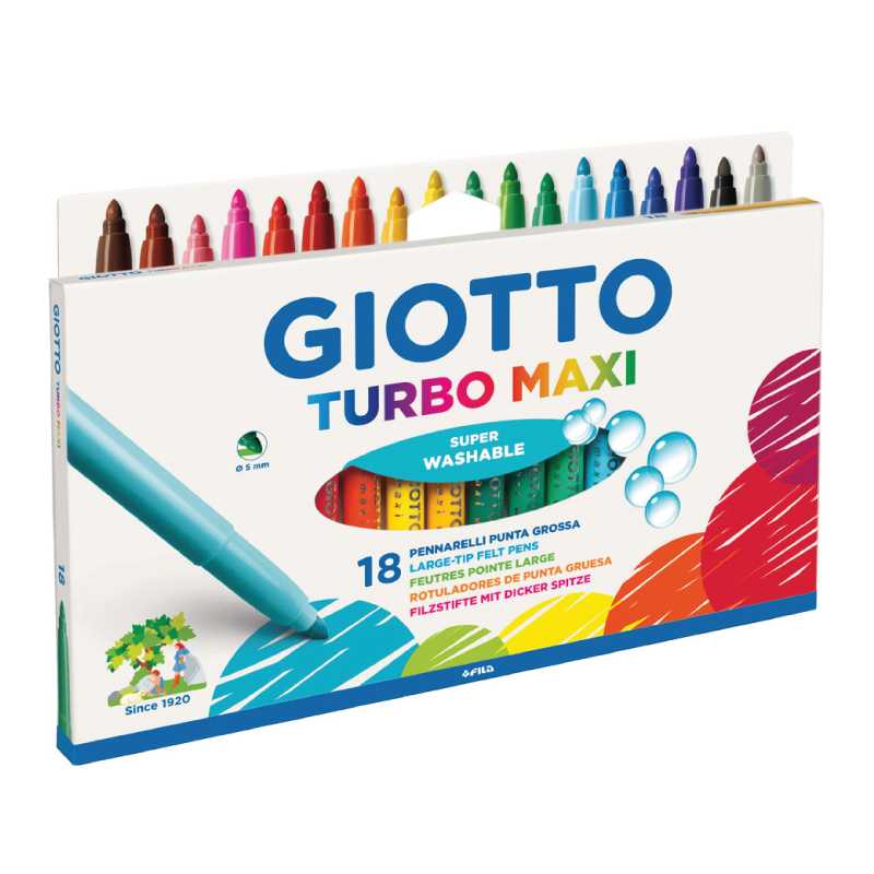 GIOTTO Turbo Maxi Markers 18 Colors (ปากกาเมจิกแท่งใหญ่ 18 สี) 076300