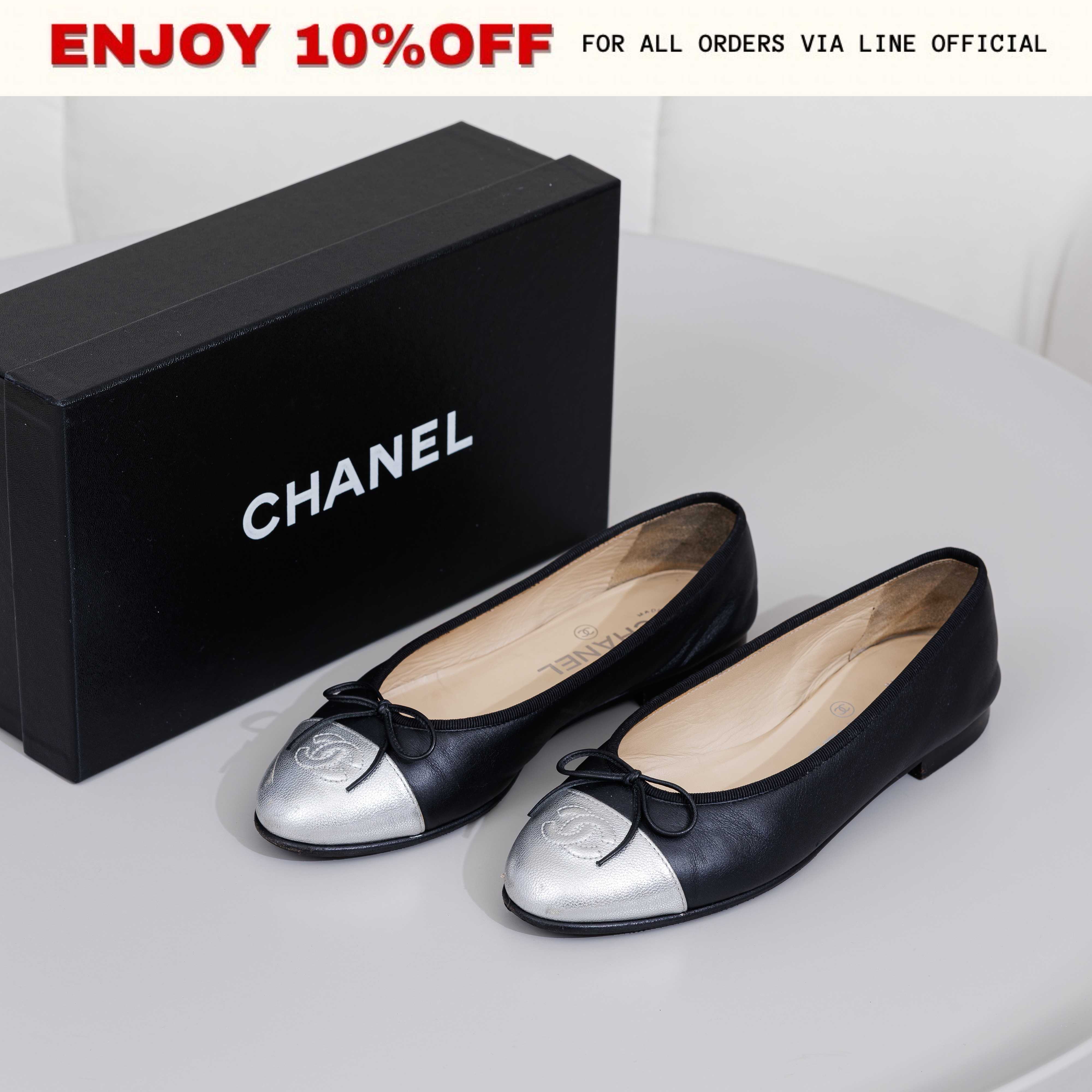 📍USED📍CHANEL Ballet Flats สี Black & Siver | Shoes