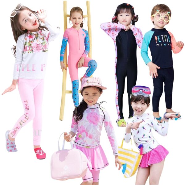 สินค้าพร้อมส่ง ชุดว่ายน้ำ เซ็ต 2 ชิ้น เสื้อ+กางเกง บอดี้สูท ลายดอก