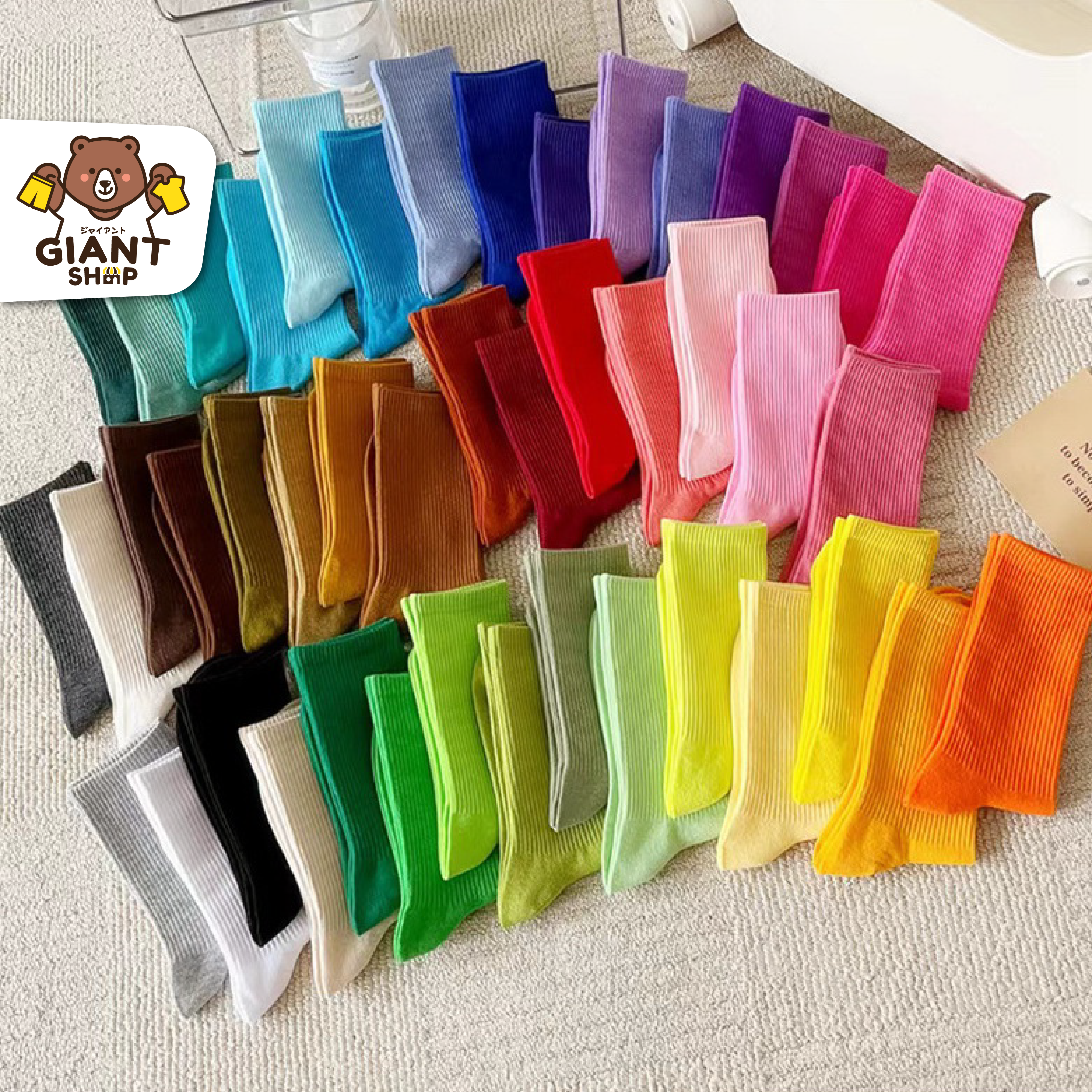 GIANTSHOP ถุงเท้ายาวสีลูกกวาด เรียบง่าย (1418)