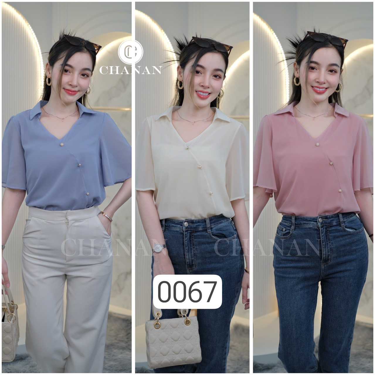0067 เสื้อชีฟองคอปก มีซับใน ทรงสวย  ใส่ได้หลายโอกาส