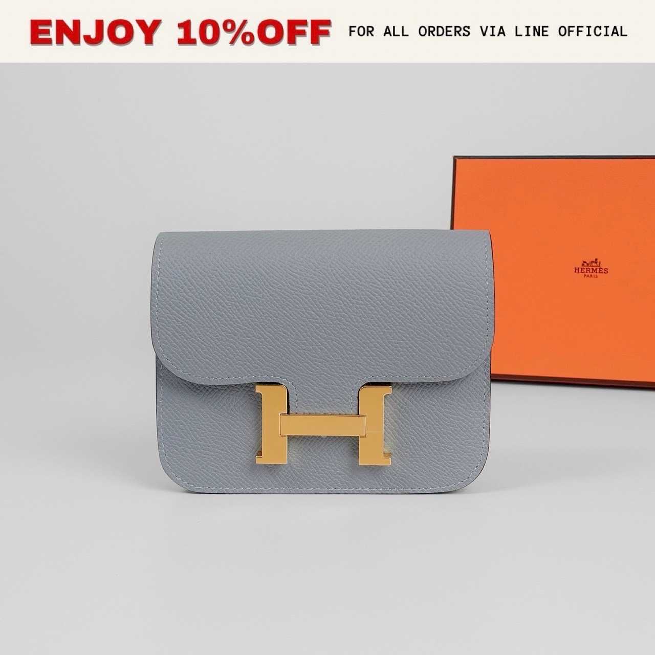 NEW! HERMES Constance Slim Wallet สี Gris Pantin Epsom GHW | Bag