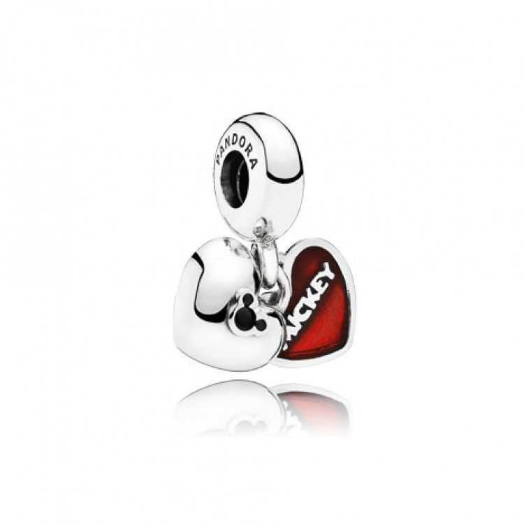 Disney Minnie & Mickey double heart silver dangle with black crystal and red enamel