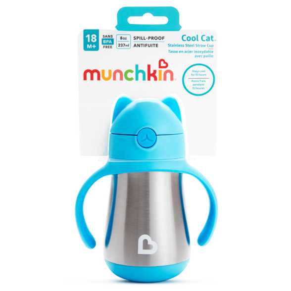 #แก้วหัดดื่ม Munckin : MNK17400 8oz. Cool Cat Stainless Steel Cup - 1 pk