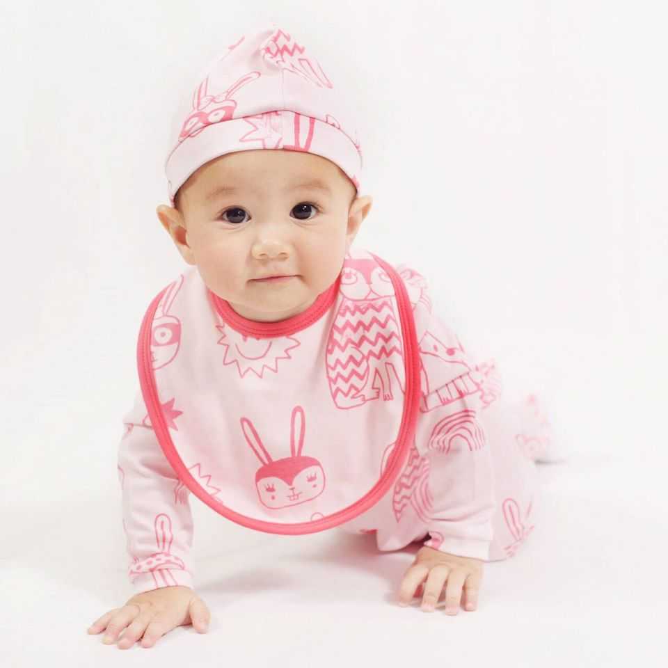 เซทบอดี้สูทกระดุมหน้า สีชมพูลายกระต่าย(BS-141P)
