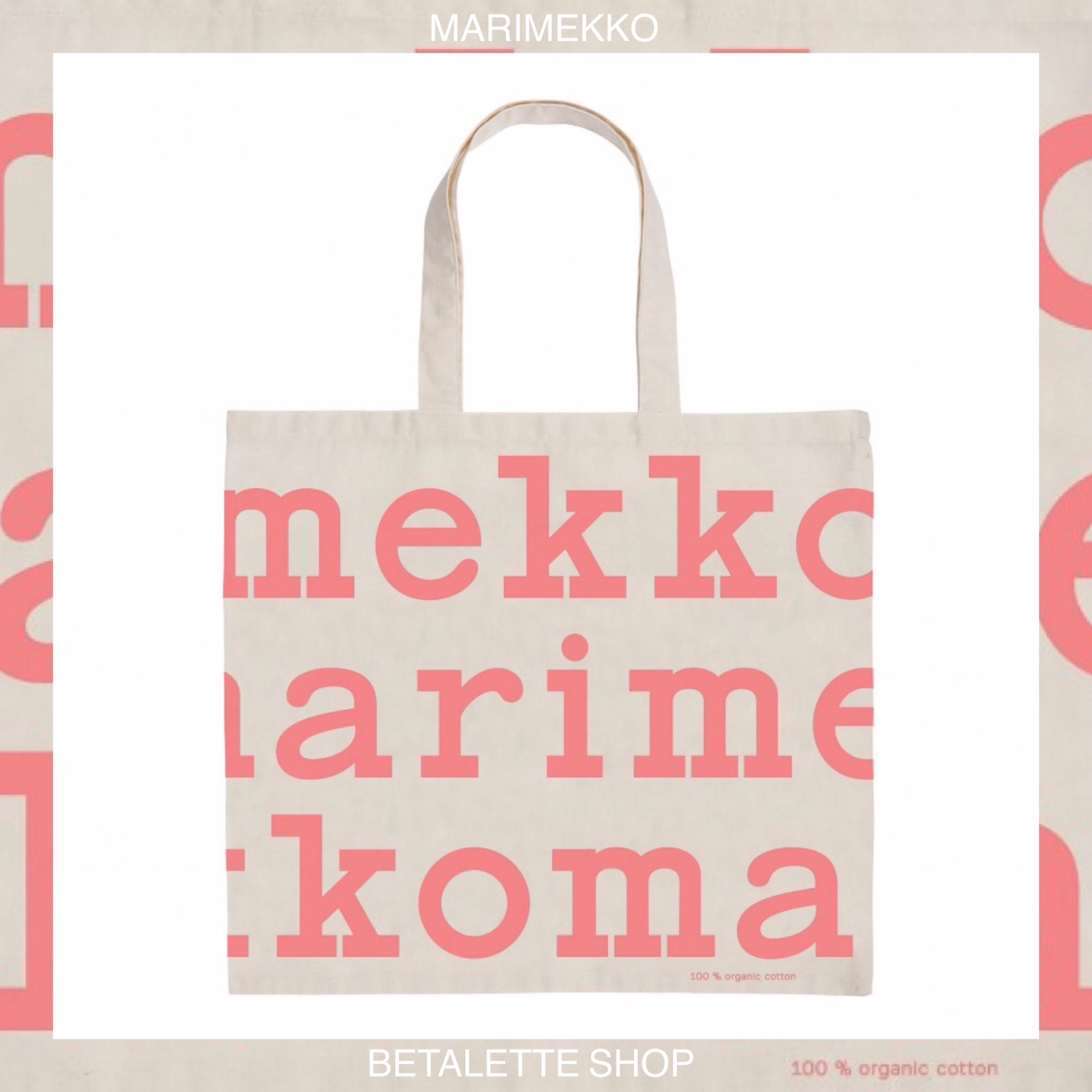 พร้อมส่ง !! 🍑 Marimekko Logo Tote Bag ลายโลโก้สีชมพูพีช (Coral) 🍑