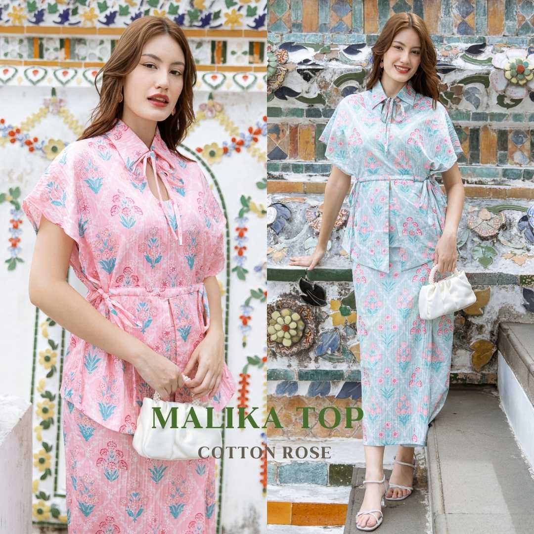 Malika Top cotton rose set เสื้อเบลาส์เอวรูดเข้าเซ็ตกับกระโปรงผ้าถุง