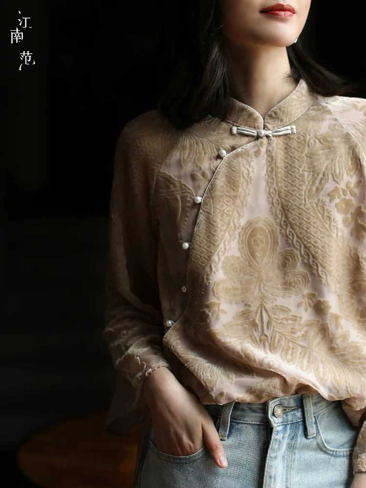 พร้อมส่ง ASAYA-3714 Sheer Jacquard Floral Long Sleeve Top (S)