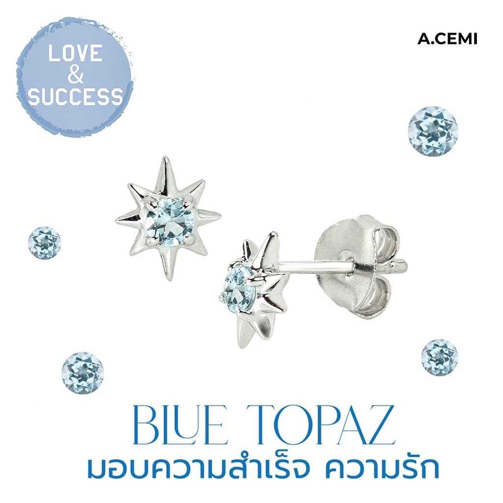 A.CEMI ต่างหูเสริมดวง บลูโทแพซ Teeny Blue Topaz Star Earring มอบความสำเร็จ ความสำเร็จ