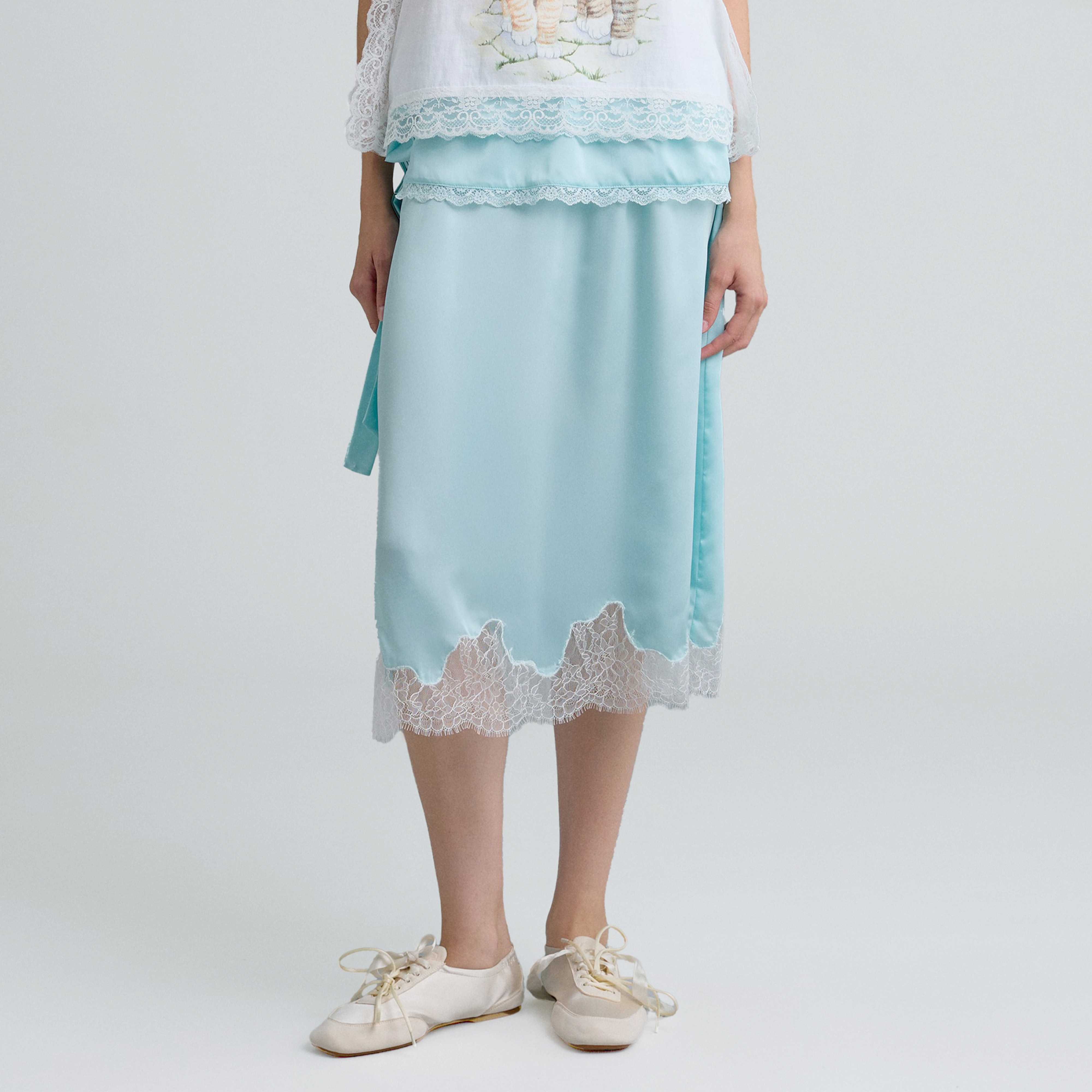 MIDI SATIN SKIRT (MINT)