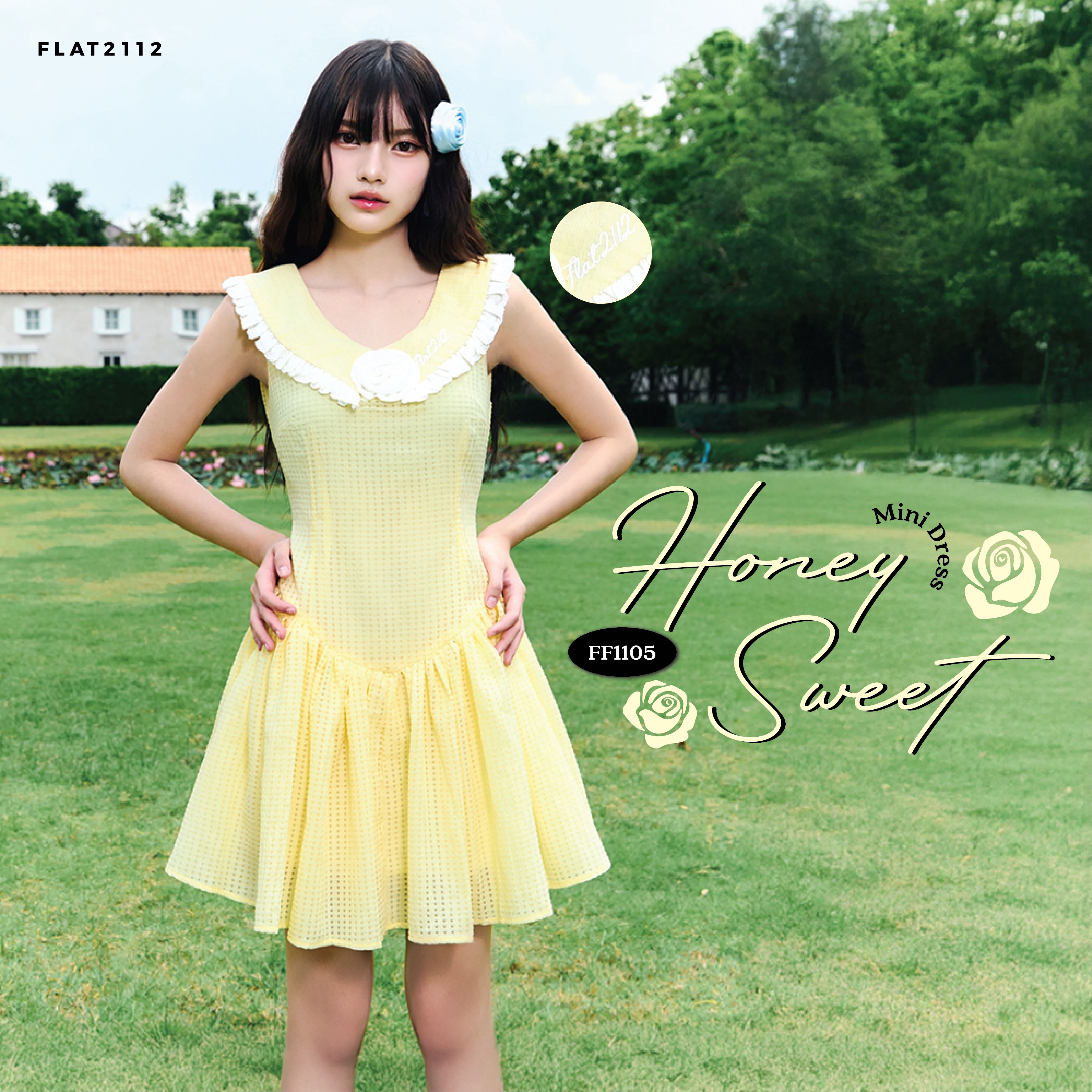 FLAT2112 FF1105 : HONEY SWEET MINI DRESS เดรสสั้น เดรสแต่งระบาย เดรสแขนกุด ชุดออกงาน แฟชั่นผู้หญิง
