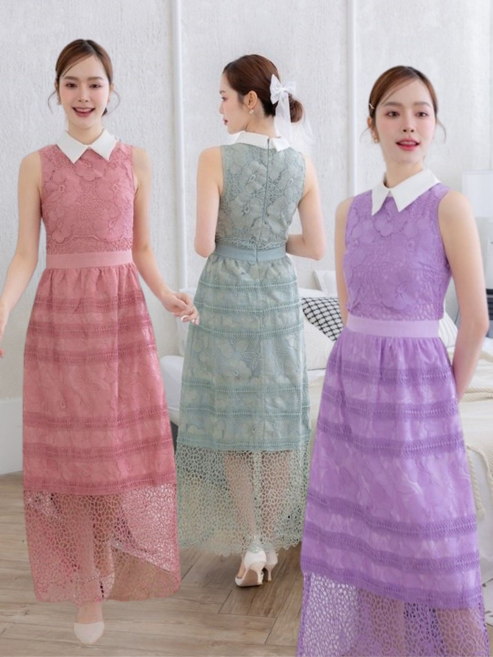 S-XL เดรสลูกไม้ยาว LMSMB200