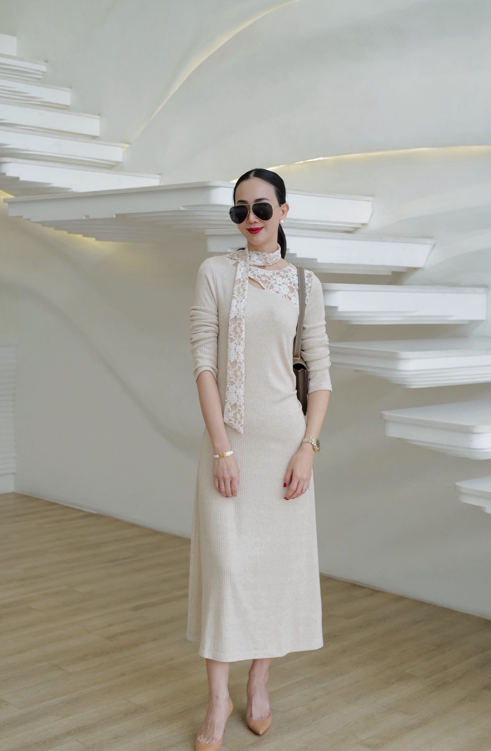 📌พร้อมส่ง…BEIGE DRESS KNIT แขนยาว