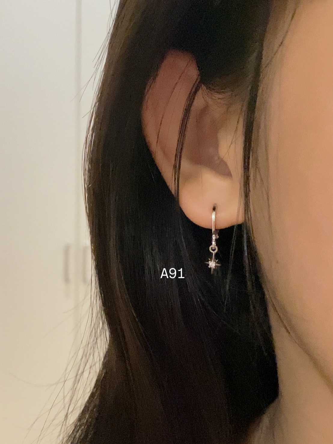 A91 (ดาว)(ห่วง) เงินแท้ แพ้ง่ายใส่ได้ ต่างหูร้านกากา GAGASTORETH